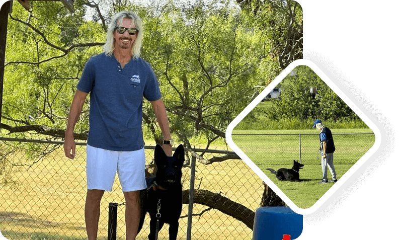 A man and his dog in the park